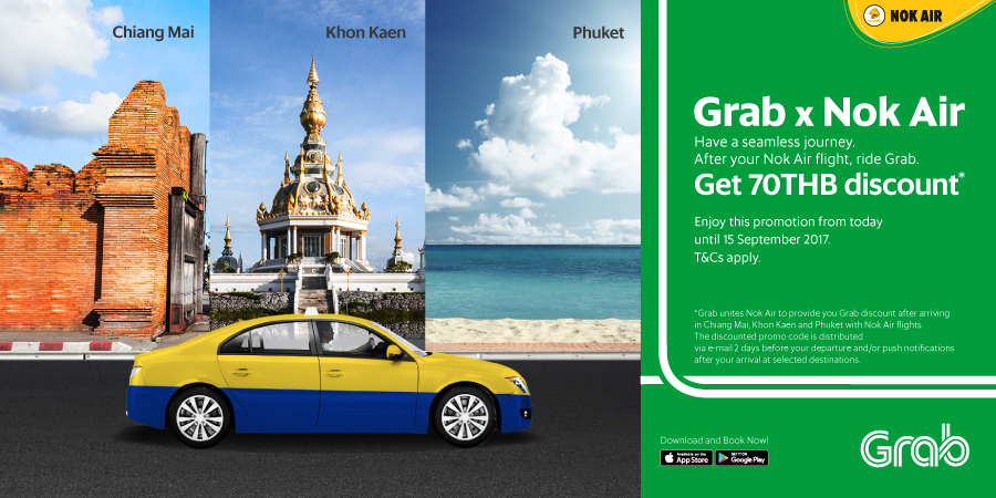 Get off a plane and get on Grab with 70-baht discount for Nok Air